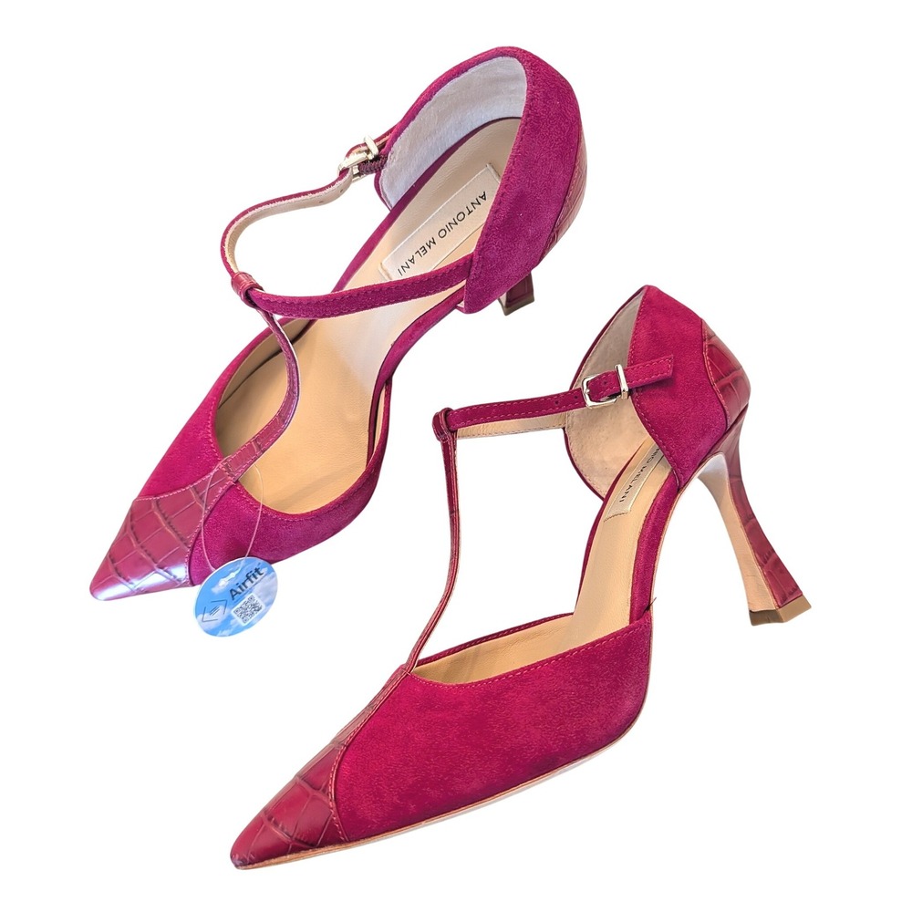 Antonio Melani T-Strap Pumps Womens 9M Berry Pink Suede Croc Embossed Heels